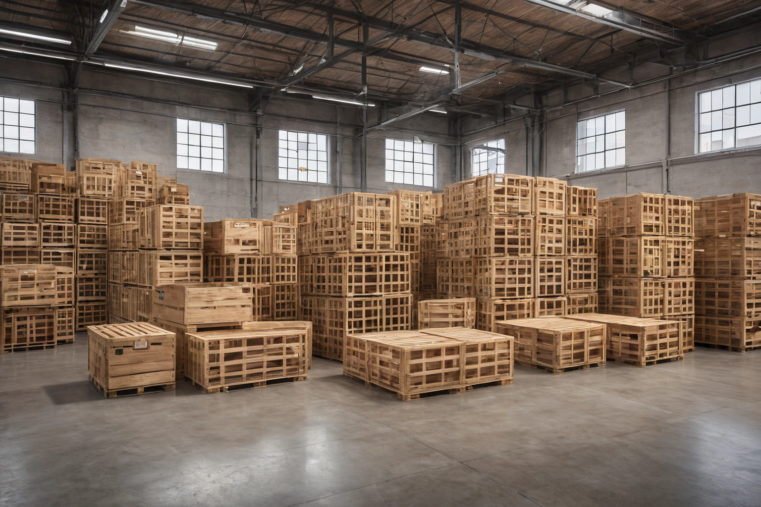 Warehouse of crated furniture awaiting coordinated installation